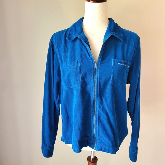Vintage Ralph Lauren Blue Corduroy Zip Up Jacket XL - Picture 1 of 11